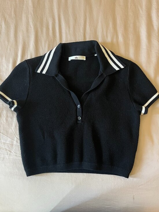 ALO Yoga Tops - Alo Yoga Tennis Club Sweater Knit Cropped Polo